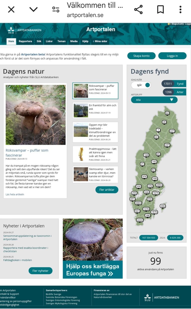Artportalens hemsida